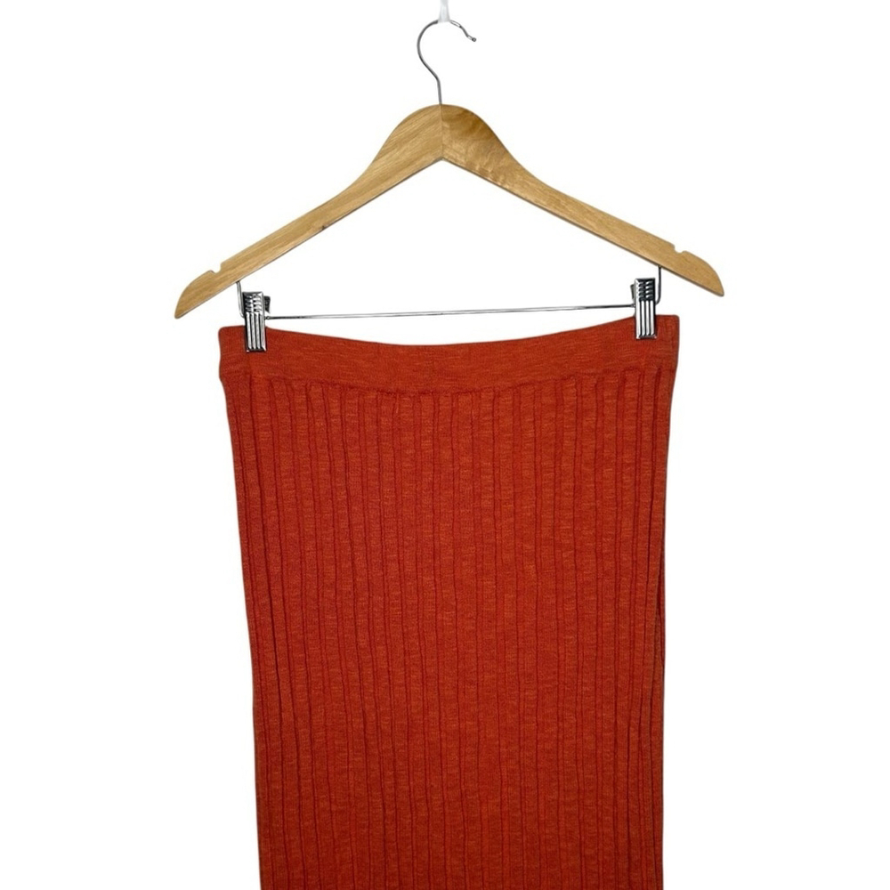 Free People Beach Burnt Orange Ribbed Pull On Drawstring Waist Midi Beach Skirt - Picture 9 of 12